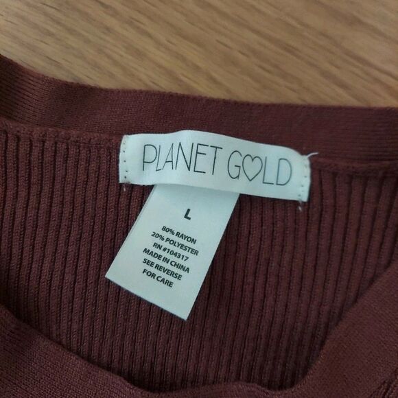 Planet Gold Brown Ribbed Knit Knee Length Bodycon Sweater Dress Sz Large - Picture 3 of 8